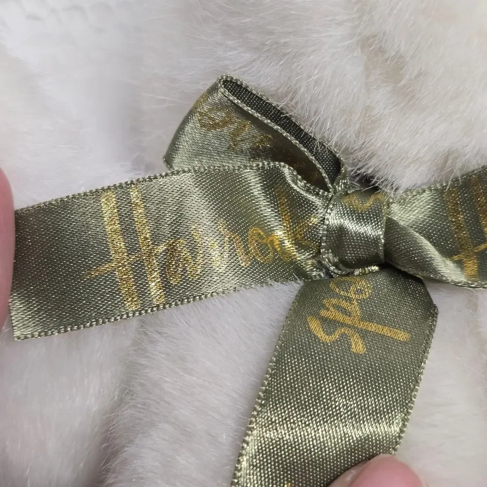Vintage Harrods White Easter Bunny Rabbit Plush Olive Ribbon Made In Vietnam